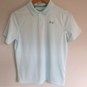 Under Armour Boys Heatgear Golf Polo Shirt Striped Blue Size Large